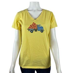 Life Is Good Womens Crusher Tee Small Short Sleeve V-Neck Truck Hearts